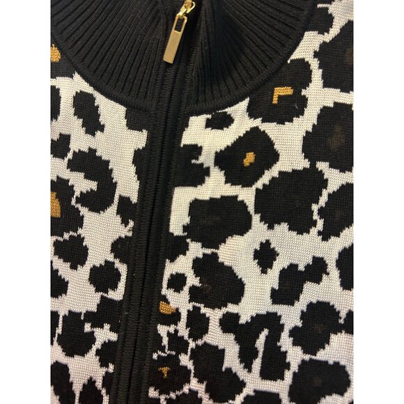 St. John Boutique Animal Print Black & Cream Full-Zip Knit Cardigan Sweater Smal - Picture 4 of 5